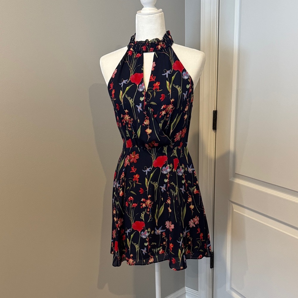 Parker Floral Halter Mini Dress - Black and Red